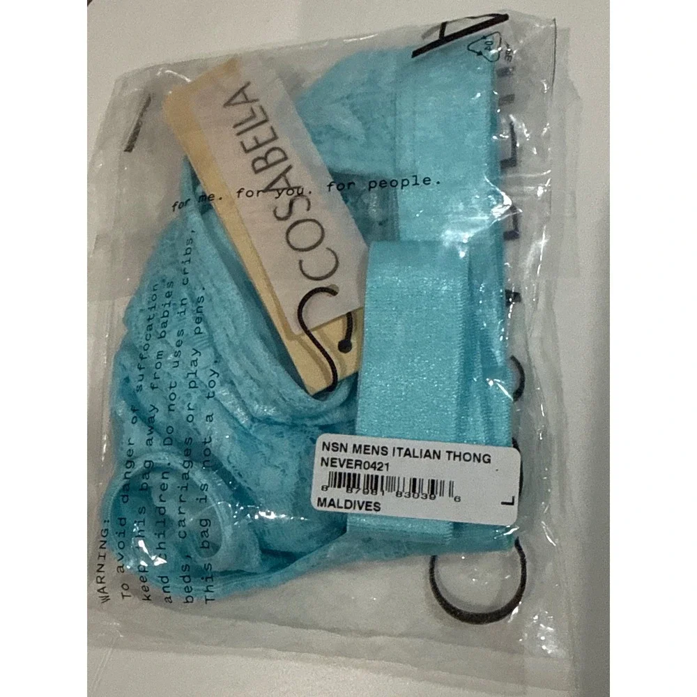Cosabella Men's Italian Lace Thong Maldives Blue Luxury Stretch Lace Size L‎